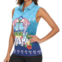 Guam Chamorro Women Sleeveless Polo Shirt Tribal Latte Stone With Dolphins Blue