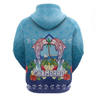 Guam Chamorro Zip Hoodie Tribal Latte Stone With Dolphins Blue