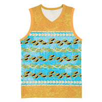 Hawaii Humuhumu Fish Maile Pikake Lei Basketball Jersey Tribal Tapa Orange Version