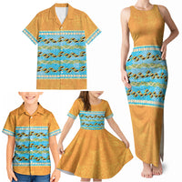 Hawaii Humuhumu Fish Maile Pikake Lei Family Matching Tank Maxi Dress and Hawaiian Shirt Tribal Tapa Orange Version