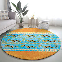 Hawaii Humuhumu Fish Maile Pikake Lei Round Carpet Tribal Tapa Orange Version
