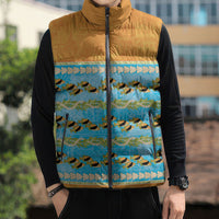 Hawaii Humuhumu Fish Maile Pikake Lei Sleeveless Puffer Jacket Tribal Tapa Orange Version