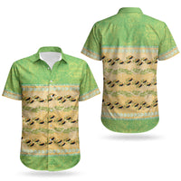 Hawaii Humuhumu Fish Maile Pikake Lei Couples Matching Summer Maxi Dress and Hawaiian Shirt Tribal Tapa Green Version