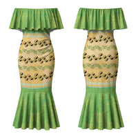 Hawaii Humuhumu Fish Maile Pikake Lei Family Matching Mermaid Dress and Hawaiian Shirt Tribal Tapa Green Version