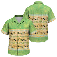 Hawaii Humuhumu Fish Maile Pikake Lei Family Matching Off Shoulder Maxi Dress and Hawaiian Shirt Tribal Tapa Green Version