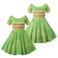Hawaii Humuhumu Fish Maile Pikake Lei Family Matching Puletasi and Hawaiian Shirt Tribal Tapa Green Version