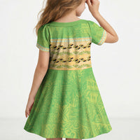 Hawaii Humuhumu Fish Maile Pikake Lei Kid Short Sleeve Dress Tribal Tapa Green Version