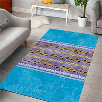 Hawaii Humuhumu Fish Maile Pikake Lei Area Rug Tribal Tapa Blue Version