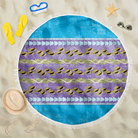 Hawaii Humuhumu Fish Maile Pikake Lei Beach Blanket Tribal Tapa Blue Version