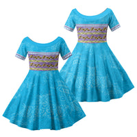 Hawaii Humuhumu Fish Maile Pikake Lei Family Matching Tank Maxi Dress and Hawaiian Shirt Tribal Tapa Blue Version