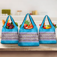 Hawaii Humuhumu Fish Maile Pikake Lei Grocery Bag Tribal Tapa Blue Version