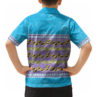 Hawaii Humuhumu Fish Maile Pikake Lei Hawaiian Shirt Tribal Tapa Blue Version