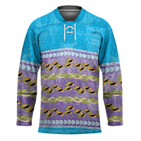 Hawaii Humuhumu Fish Maile Pikake Lei Hockey Jersey Tribal Tapa Blue Version