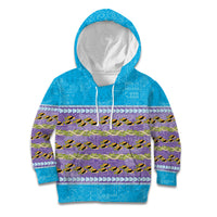 Hawaii Humuhumu Fish Maile Pikake Lei Kid Hoodie Tribal Tapa Blue Version