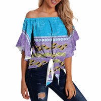 Hawaii Humuhumu Fish Maile Pikake Lei Off Shoulder Wrap Waist Top Tribal Tapa Blue Version LT05 - Polynesian Pride