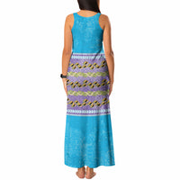 Hawaii Humuhumu Fish Maile Pikake Lei Tank Maxi Dress Tribal Tapa Blue Version
