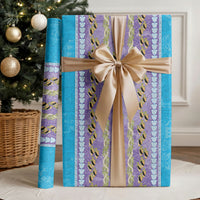 Hawaii Humuhumu Fish Maile Pikake Lei Wrapping Paper Tribal Tapa Blue Version
