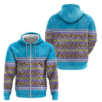 Hawaii Humuhumu Fish Maile Pikake Lei Zip Hoodie Tribal Tapa Blue Version