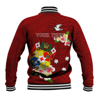 Personalized Tonga Baseball Jacket Coat Of Arms Plumeria With Ngatu Pattern LT05 - Polynesian Pride