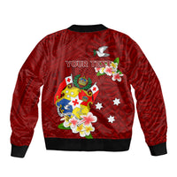 Personalized Tonga Bomber Jacket Coat Of Arms Plumeria With Ngatu Pattern LT05 - Polynesian Pride