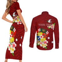 Personalized Tonga Couples Matching Short Sleeve Bodycon Dress and Long Sleeve Button Shirts Coat Of Arms Plumeria With Ngatu Pattern LT05 - Polynesian Pride
