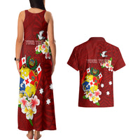 Personalized Tonga Couples Matching Tank Maxi Dress and Hawaiian Shirt Coat Of Arms Plumeria With Ngatu Pattern LT05 - Polynesian Pride