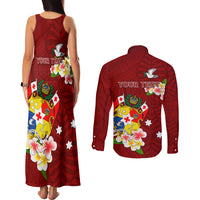 Personalized Tonga Couples Matching Tank Maxi Dress and Long Sleeve Button Shirts Coat Of Arms Plumeria With Ngatu Pattern LT05 - Polynesian Pride
