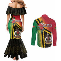 Happy Vanuatu Constitution Day Couples Matching Mermaid Dress and Long Sleeve Button Shirt Flag Style With Sand Drawing Pattern