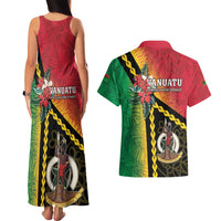 Happy Vanuatu Constitution Day Couples Matching Tank Maxi Dress and Hawaiian Shirt Flag Style With Sand Drawing Pattern