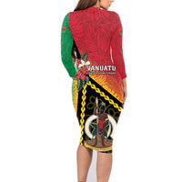 Happy Vanuatu Constitution Day Family Matching Long Sleeve Bodycon Dress and Hawaiian Shirt Flag Style With Sand Drawing Pattern