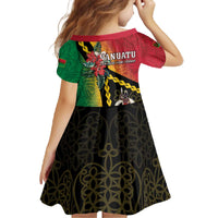 Happy Vanuatu Constitution Day Family Matching Off The Shoulder Long Sleeve Dress and Hawaiian Shirt Flag Style With Sand Drawing Pattern