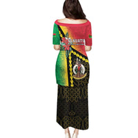 Happy Vanuatu Constitution Day Family Matching Puletasi and Hawaiian Shirt Flag Style With Sand Drawing Pattern