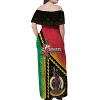 Happy Vanuatu Constitution Day Off Shoulder Maxi Dress Flag Style With Sand Drawing Pattern