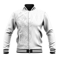Tokelau White Sunday Baseball Jacket Elegant Hibiscus Polynesian Tribal Pattern