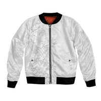 Tokelau White Sunday Bomber Jacket Elegant Hibiscus Polynesian Tribal Pattern