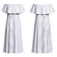 Tokelau White Sunday Couples Matching Off Shoulder Maxi Dress and Hawaiian Shirt Elegant Hibiscus Polynesian Tribal Pattern