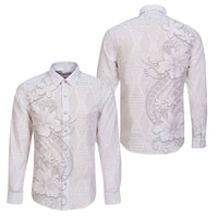 Tokelau White Sunday Family Matching Off The Shoulder Long Sleeve Dress and Hawaiian Shirt Elegant Hibiscus Polynesian Tribal Pattern