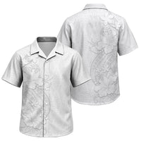 Tokelau White Sunday Family Matching Puletasi and Hawaiian Shirt Elegant Hibiscus Polynesian Tribal Pattern