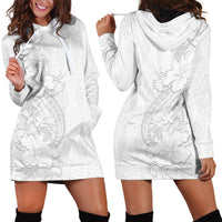 Tokelau White Sunday Hoodie Dress Elegant Hibiscus Polynesian Tribal Pattern