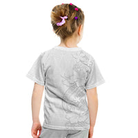 Tokelau White Sunday Kid T Shirt Elegant Hibiscus Polynesian Tribal Pattern