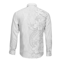 Tokelau White Sunday Long Sleeve Button Shirt Elegant Hibiscus Polynesian Tribal Pattern