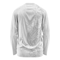 Tokelau White Sunday Long Sleeve Shirt Elegant Hibiscus Polynesian Tribal Pattern