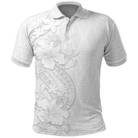 Tokelau White Sunday Polo Shirt Elegant Hibiscus Polynesian Tribal Pattern