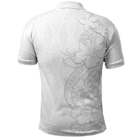 Tokelau White Sunday Polo Shirt Elegant Hibiscus Polynesian Tribal Pattern