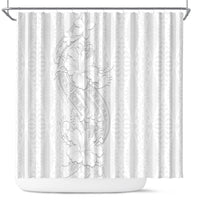 Tokelau White Sunday Shower Curtain Elegant Hibiscus Polynesian Tribal Pattern