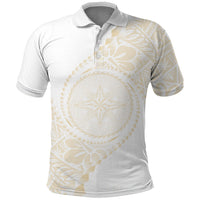 Tonga White Sunday Polo Shirt Lotu Tamaiti Tongan Kupesi Pattern