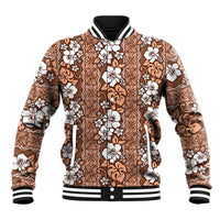 Hawaii Vintage Brown Hibiscus Tapa Pattern Baseball Jacket