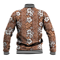 Hawaii Vintage Brown Hibiscus Tapa Pattern Baseball Jacket