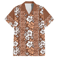 Hawaii Vintage Brown Hibiscus Tapa Pattern Family Matching Off The Shoulder Long Sleeve Dress and Hawaiian Shirt LT05 Dad's Shirt - Short Sleeve Brown - Polynesian Pride