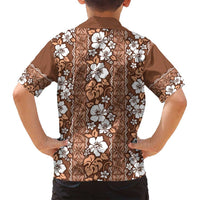 Hawaii Vintage Brown Hibiscus Tapa Pattern Family Matching Tank Maxi Dress and Hawaiian Shirt